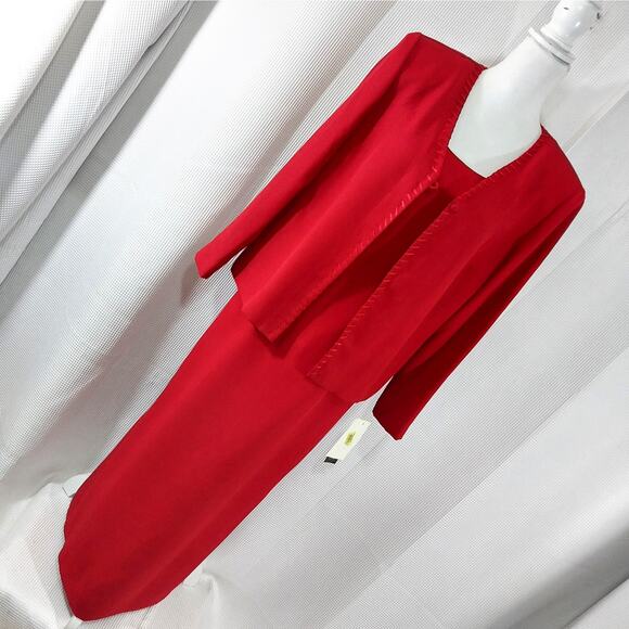NWT! JESSICA HOWARD! RICH RED RIBBON TRIMMED 2 PC DRESS & JACKET SUIT SET! SZ 14 - Picture 10 of 10